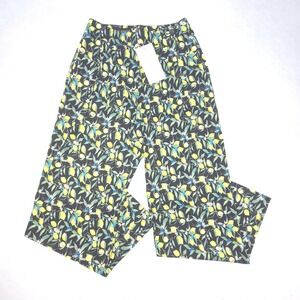 Wildfang Empower Wide Leg Trouser Womens 8 Black Citrus Lemon Print NWT